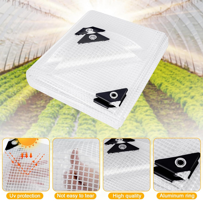 BowLift | 10x12 ft Waterproof Plastic Poly Tarp 10 Mil Clear Greenhouse Tarp Poly Garden Cover with Grommets