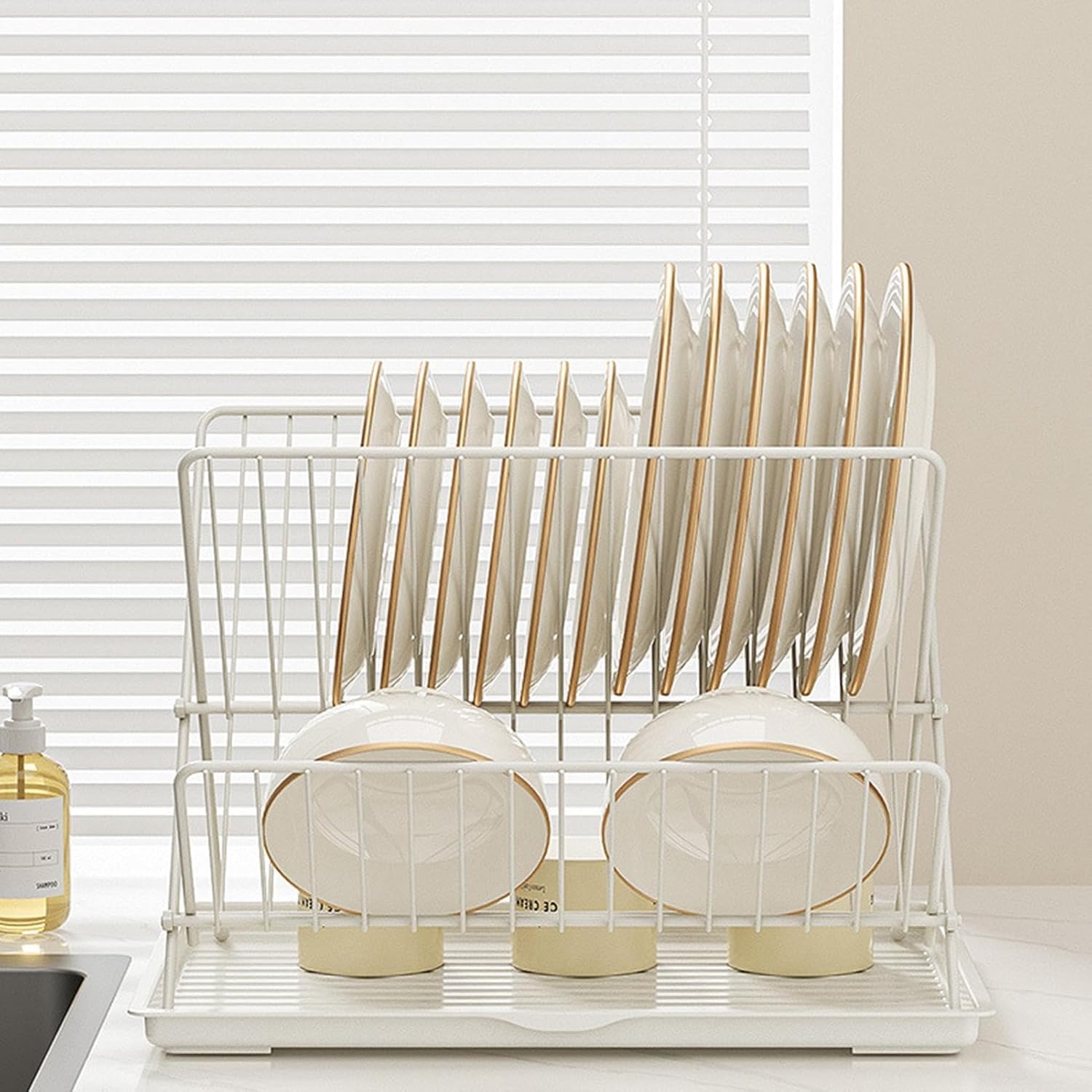 BowLift | Folding Dish Drying Rack – 2-Tier Countertop Drainer with Detachable Tray – Kelvra