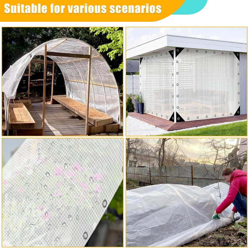 BowLift | 10x12 ft Waterproof Plastic Poly Tarp 10 Mil Clear Greenhouse Tarp Poly Garden Cover with Grommets