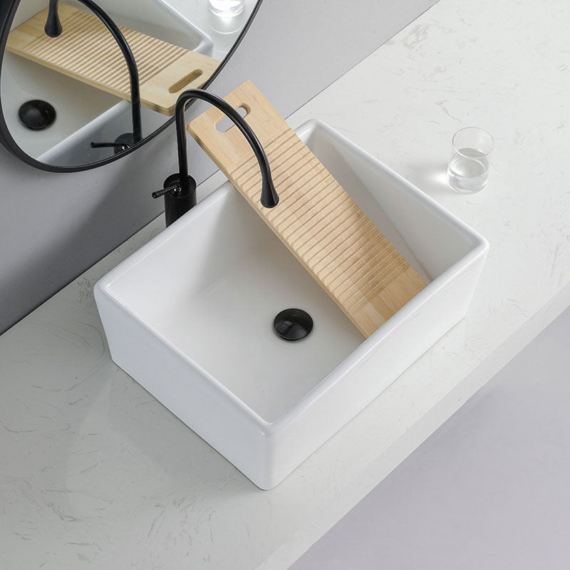 BowLift | Contemporary Bathroom Sink Porcelain Rectangular Vessel Sink Sink Only