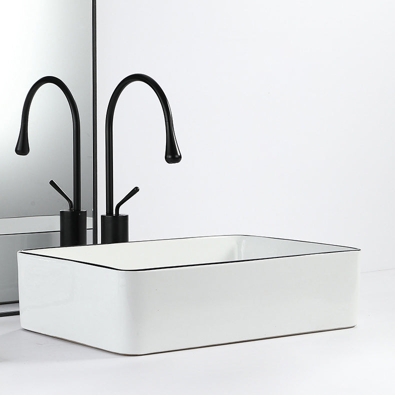 BowLift | Contemporary sink with pop-up drain porcelain rectangular basin