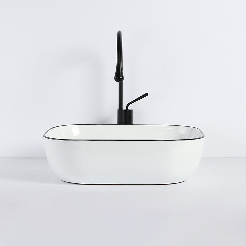 BowLift | Contemporary sink with pop-up drain porcelain rectangular basin