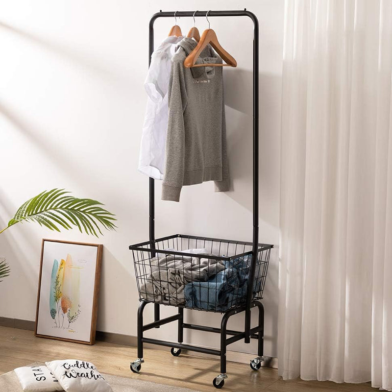 BowLift | Wire Laundry Cart with Clothes Rack Rolling Laundry Butler with Wire Storage Rack with Casters