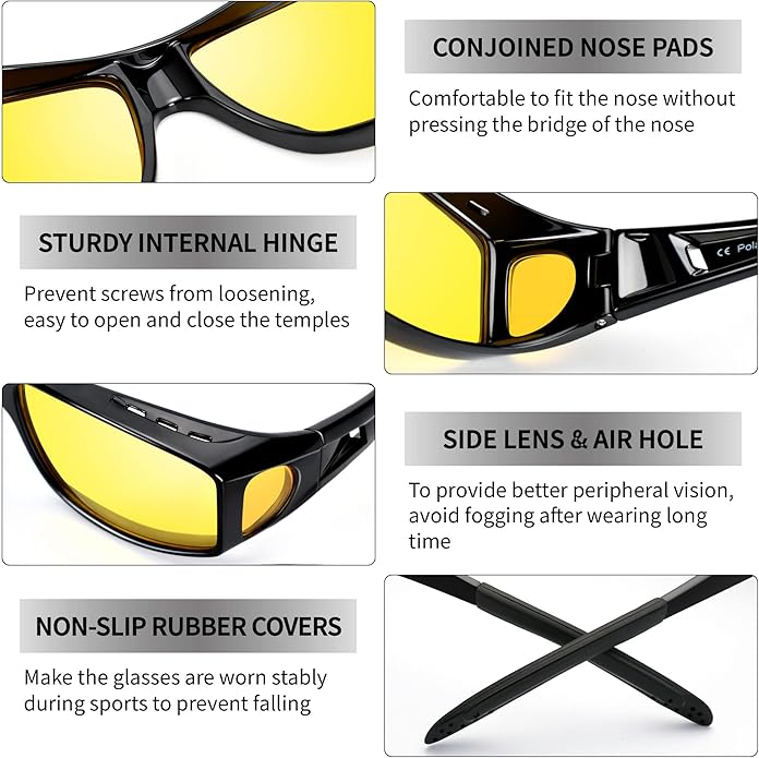 BowLift | Polarised Night Vision Driving Glasses | Anti-Glare, Lightweight & Ideal for Low-Light Conditions