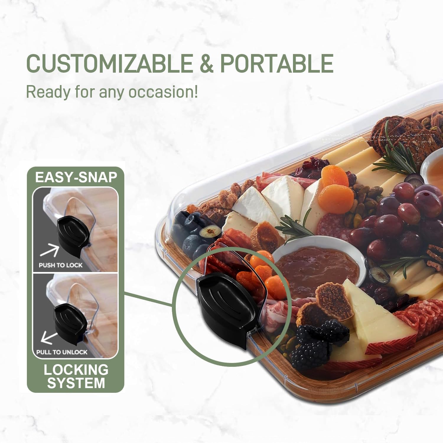 BowLift | Bamboo Charcuterie Serving Board with Locking Clear Lid – Savorya