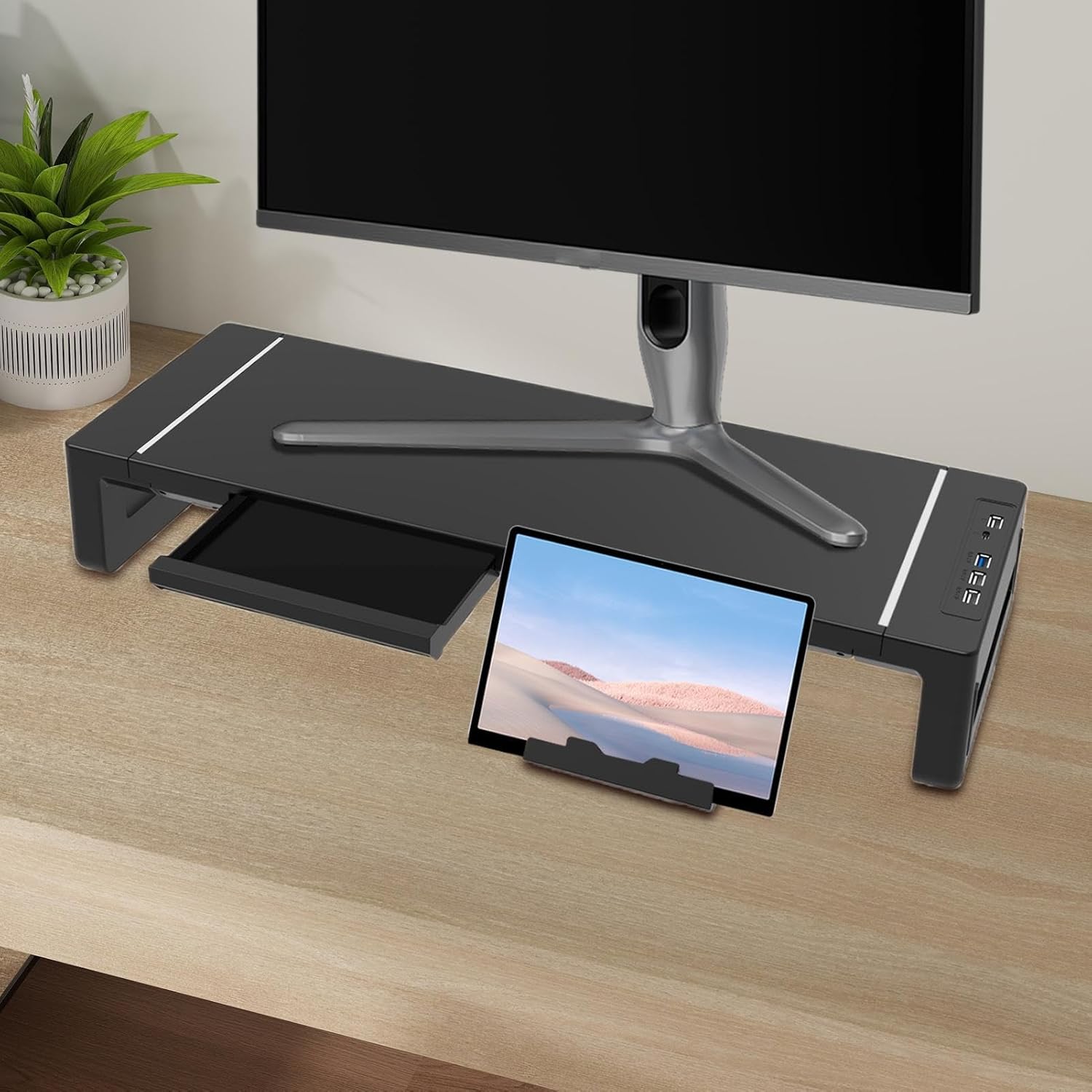 BowLift | Height Adjustable Monitor Stand with Drawer – Stravon