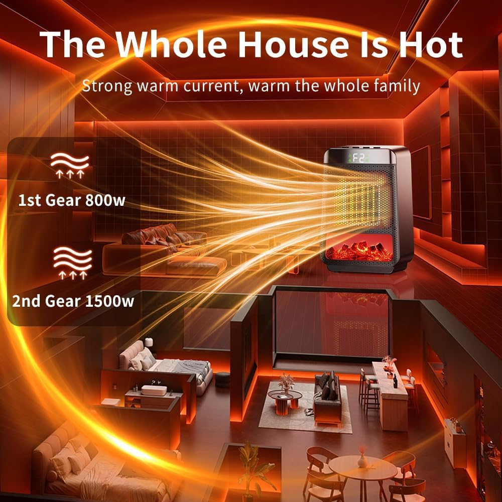 BowLift | 3D Dynamic Flame Electric Heater | 1500W Portable, ECO-Friendly & Fast Heating for Bathroom and Home Use