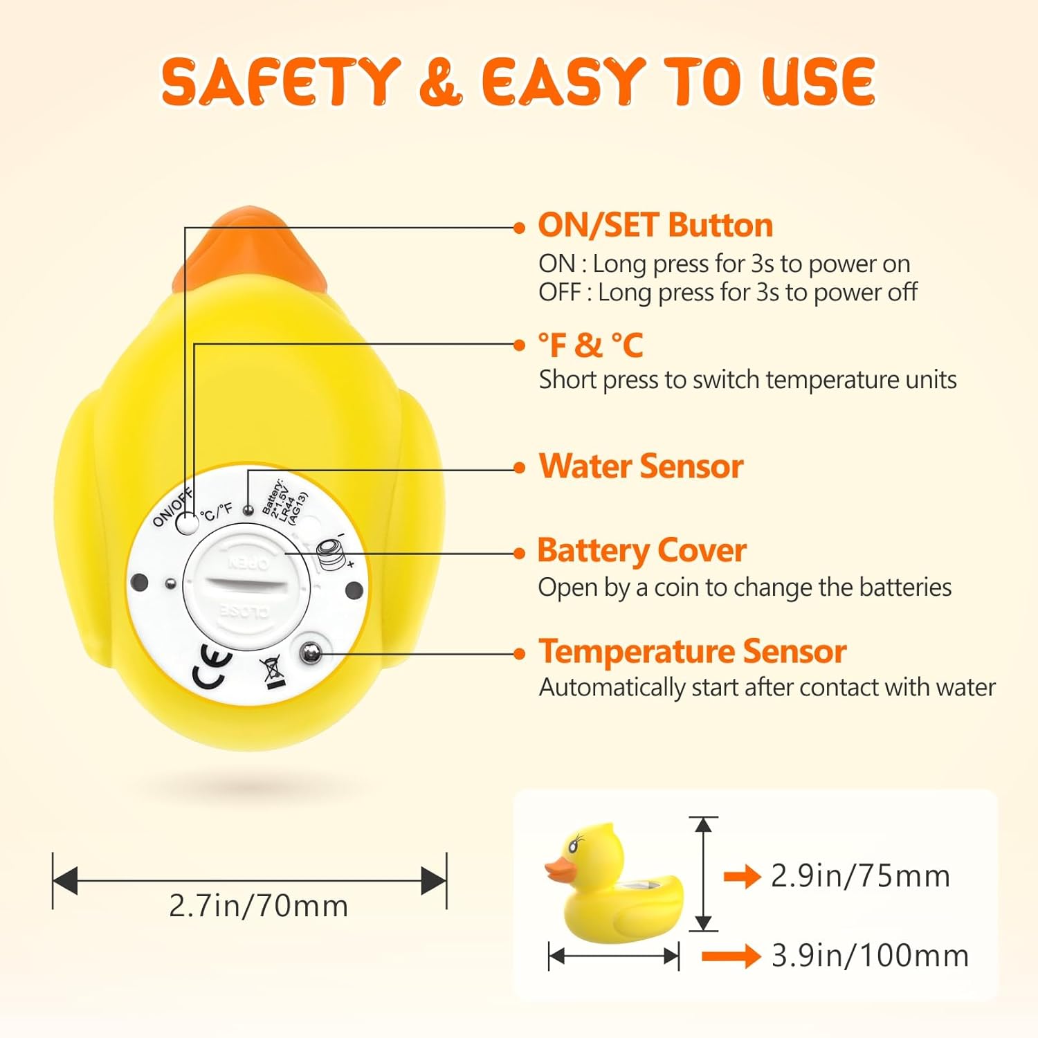 BowLift | AquaVeilig Baby Bath Thermometer – Digital Display with 3 Colors and Temperature Warning
