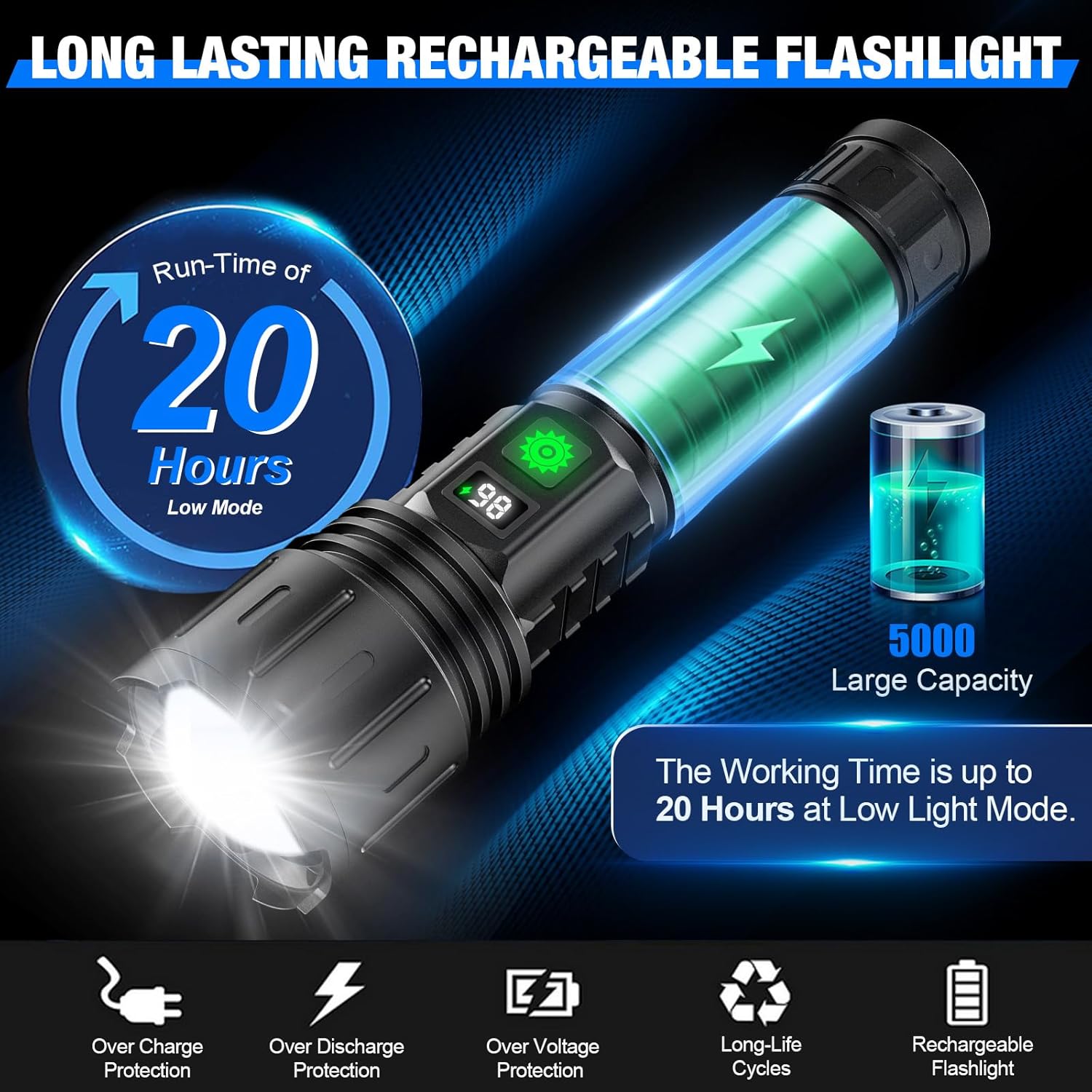 BowLift | 100,000 Lumen Rechargeable LED Flashlight | Waterproof, Impact-Resistant & Ideal for Hiking, Emergencies & Power Outages