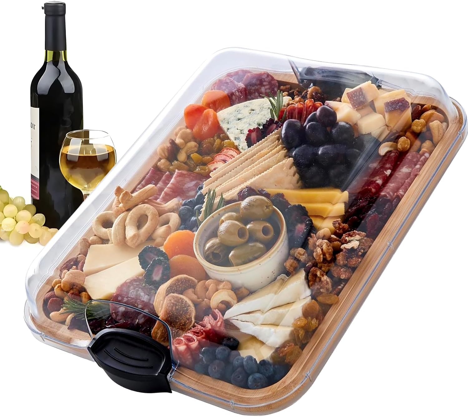 BowLift | Bamboo Charcuterie Serving Board with Locking Clear Lid – Savorya