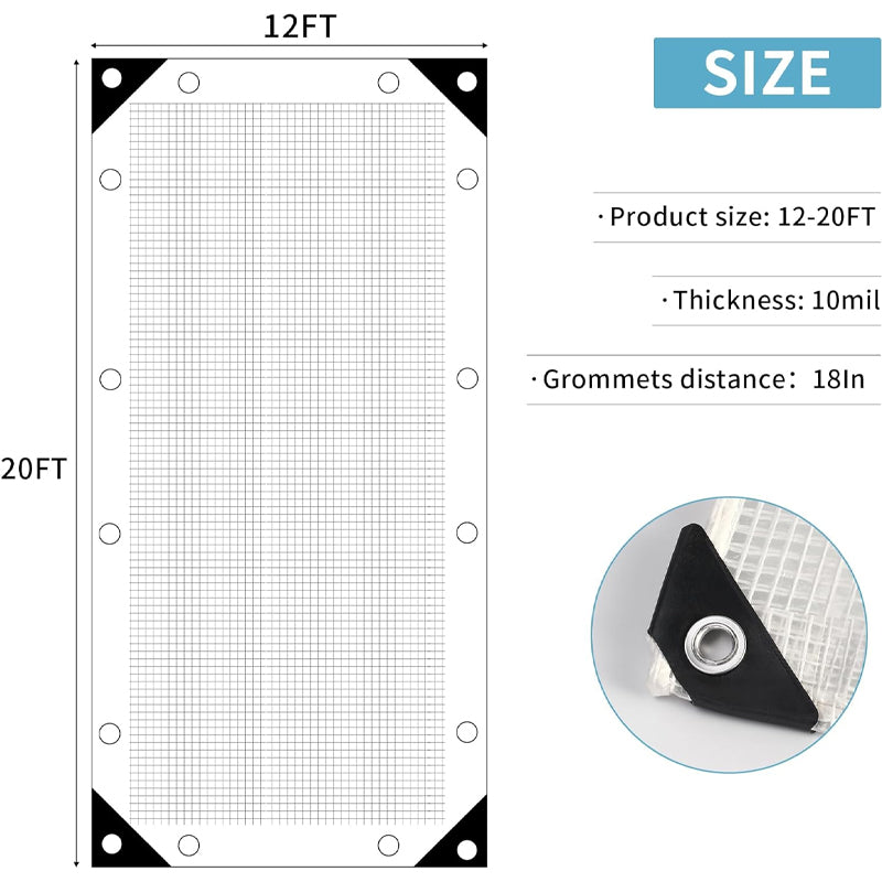 BowLift | 12x20 ft Plastic Poly Tarp 10 Mil Heavy Duty Waterproof Greenhouse Tarp for Garden Outdoor Yard