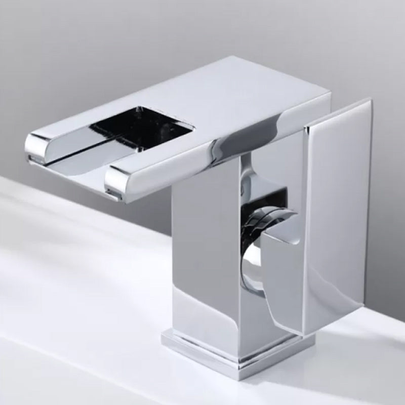 BowLift | Contemporary Square Vessel Faucet Waterfall Spout with LED Three-Color Illumination