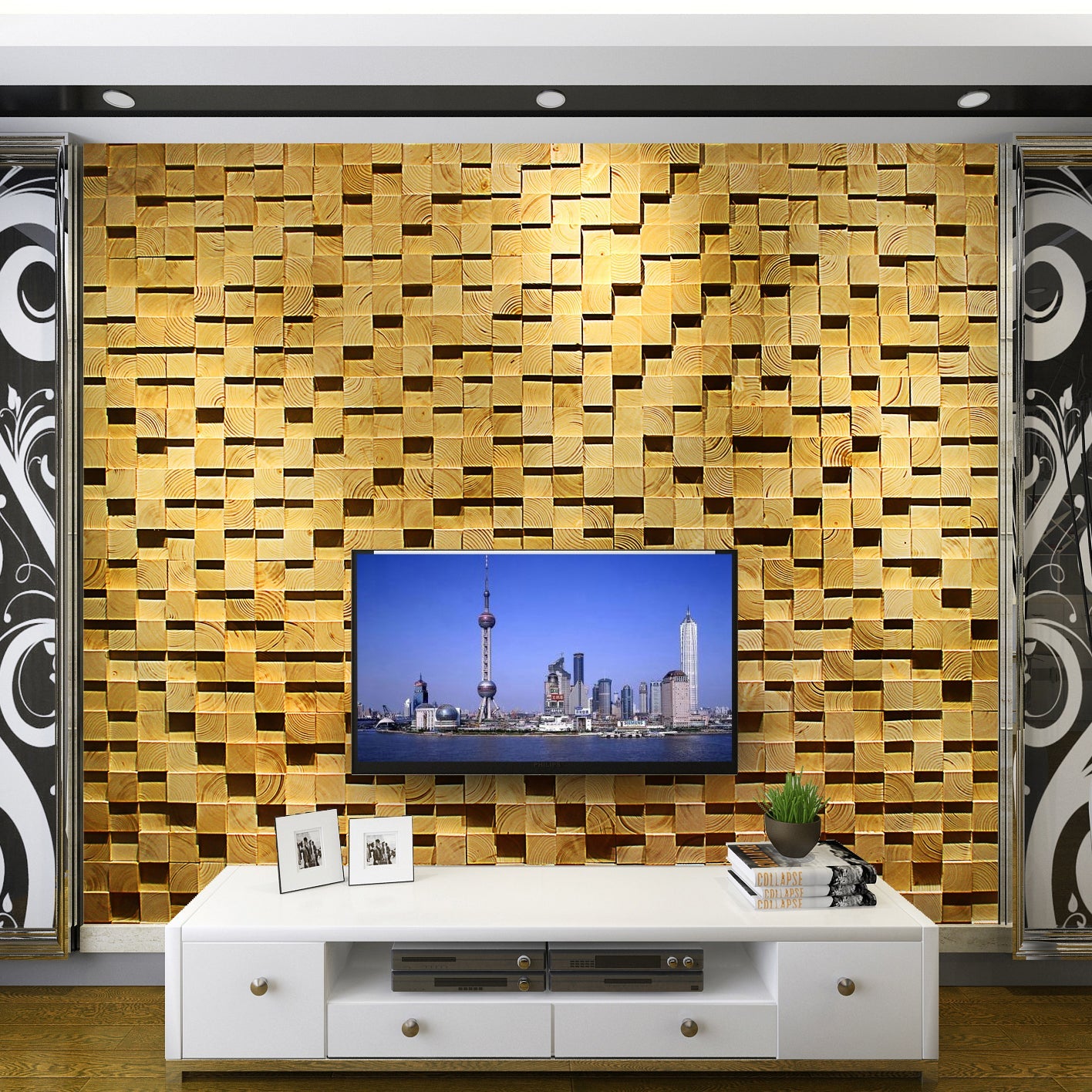 BowLift | Wood Mosaic Cladding Shiplap Glue Contemporary Interior Wall Cladding