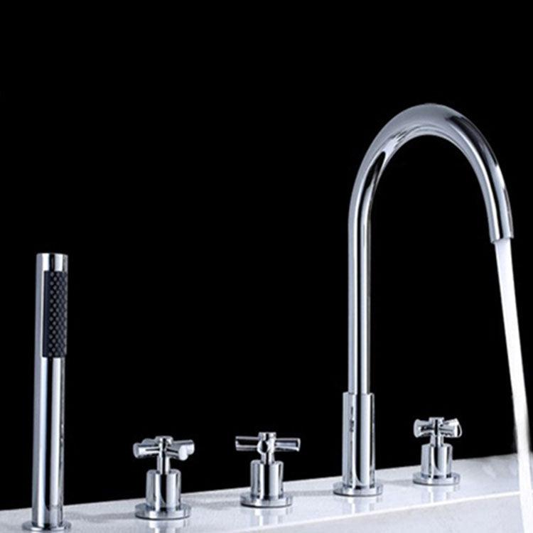 BowLift | Contemporary Bathroom Faucet Deck Mount Copper Low Arc Swivel Roman Bathtub Faucet Set