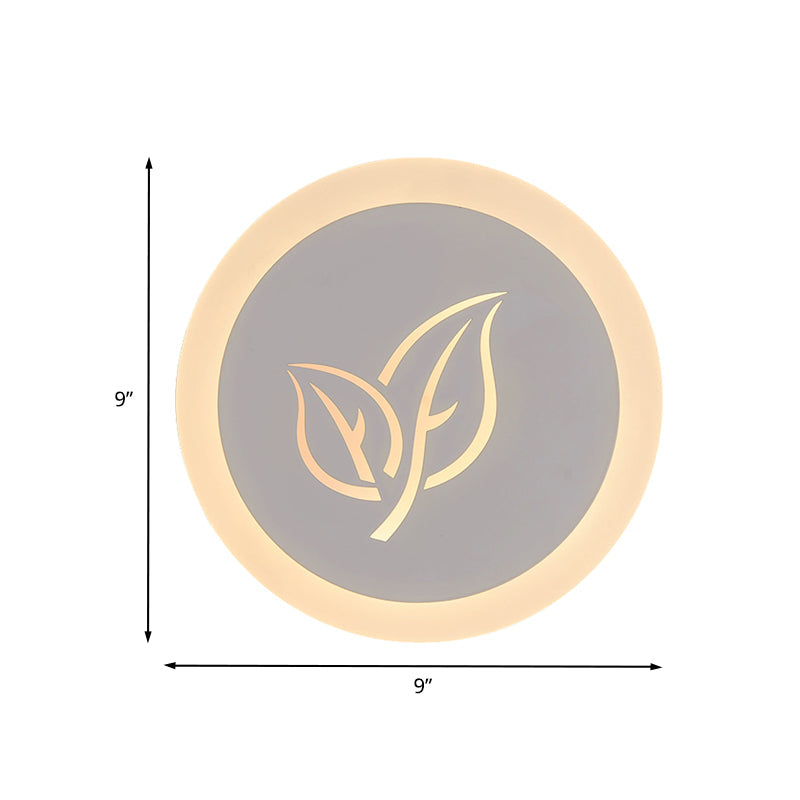 BowLift | Modern Circle Wall Lamp made of Acrylic for the Living Room with LED Ceiling Light in White with Leaf Pattern