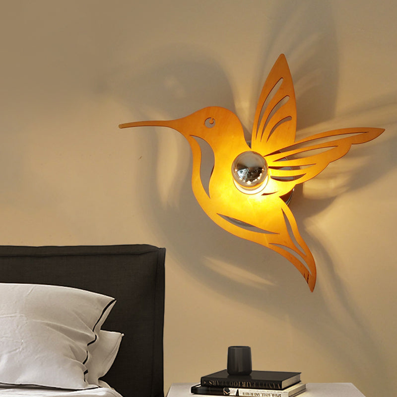 BowLift | Contemporary bird-shaped wall lamp wood 1 bulb bedside wall lamp in beige