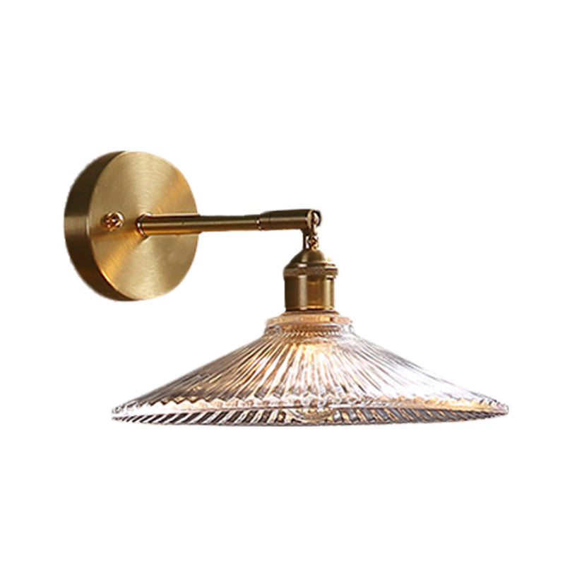 BowLift | 1 Head Nightstand Wall Light Simple Brass Wall Mounted Lamp with Wavy Clear Glass Shade