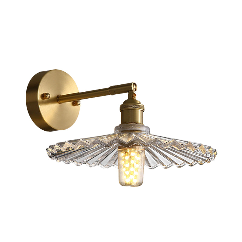 BowLift | 1 Head Nightstand Wall Light Simple Brass Wall Mounted Lamp with Wavy Clear Glass Shade