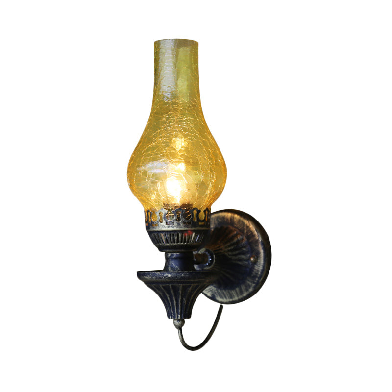 BowLift | Factory Vase Shadow Wall Lamp 1 Head Yellow/Clear Crackle Glass Wall Lighting Fixture for Outdoor