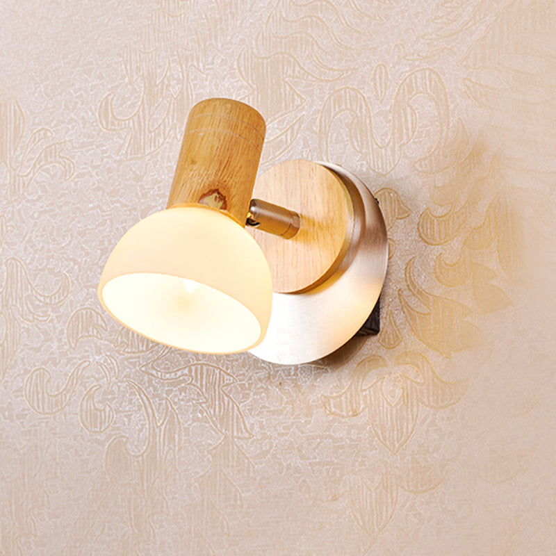 BowLift | Wood Dome Wall Light Modern 1 Head Milk White Glass Wall Mounted Lamp
