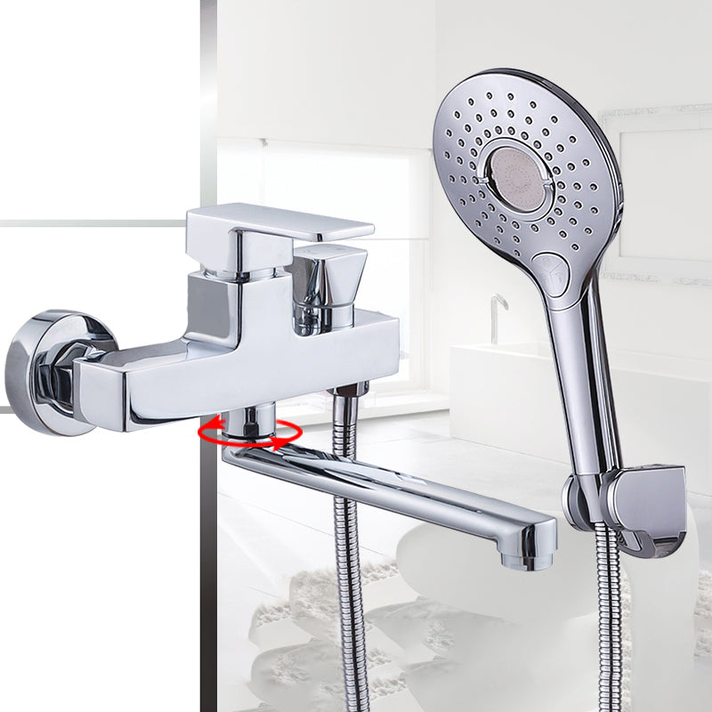 BowLift | Chrome polished bathroom faucet wall-mounted with swivel spout and hand shower