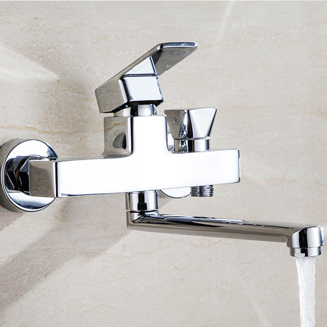 BowLift | Chrome polished bathroom faucet wall-mounted with swivel spout and hand shower
