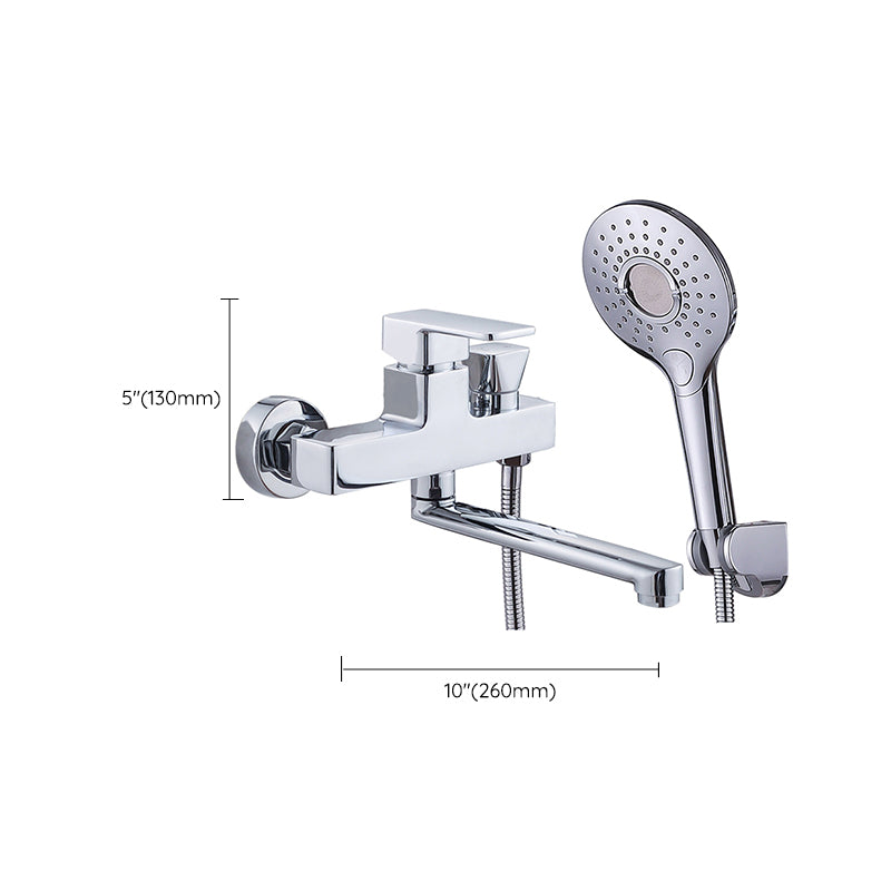 BowLift | Chrome polished bathroom faucet wall-mounted with swivel spout and hand shower