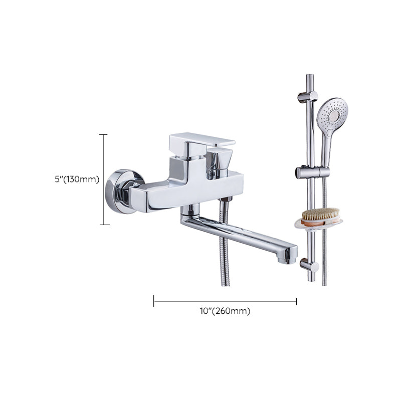 BowLift | Chrome polished bathroom faucet wall-mounted with swivel spout and hand shower