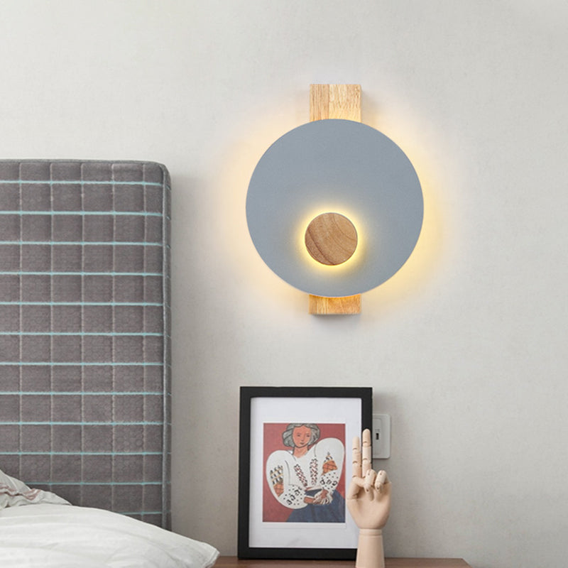 BowLift | Black/Gray/White Disc Wall Light Minimalist LED Metal Wall Lamp with Wooden Back for the Bedroom