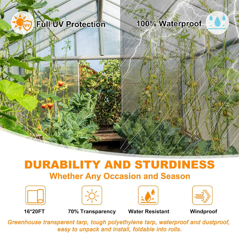 BowLift | 16 Mil Waterproof Poly Clear Tarp 16x20 ft Greenhouse Plastic Tarp Heavy Duty Tarp with Grommets