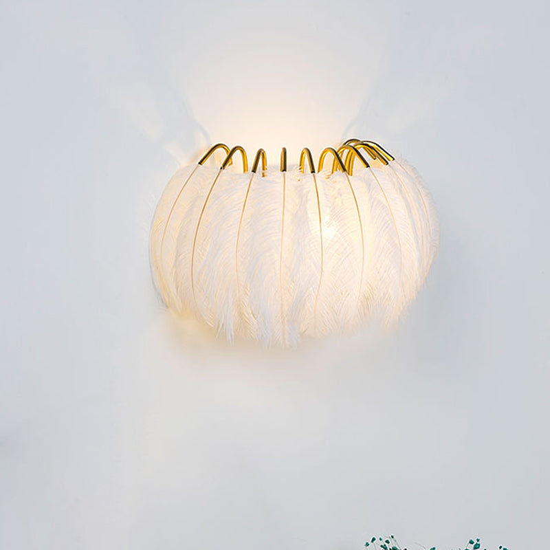 BowLift | Gray/White Half-Circle Arch Wall Light Modern Style Single Feather Wall Lighting Ideas for Living Room