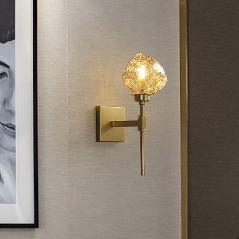 BowLift | Brass Ice Block Wall Light Scone Postmodern 1 Head Amber/Smoke Gray Glass Wall Mounted Lamp for Living Room