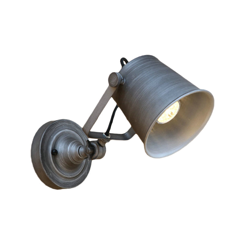 BowLift | Antique Style Bucket Wall Lamp Sconces 1 Light Iron Adjustable Wall Mounted Light in Black/Grey for Outdoor