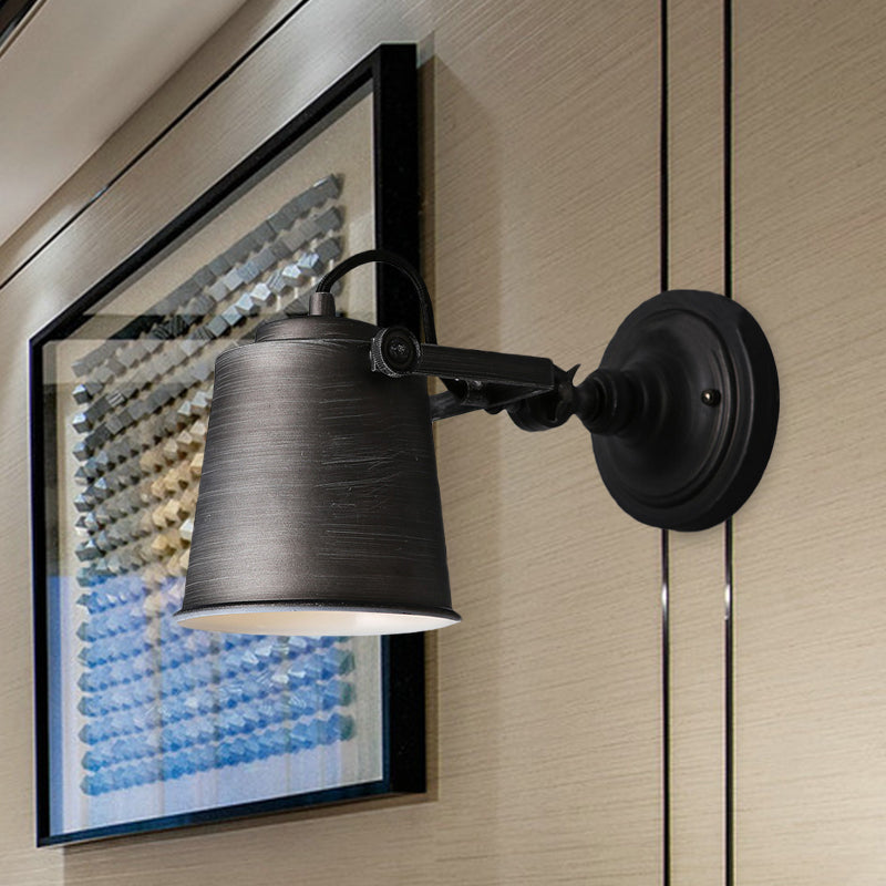 BowLift | Antique Style Bucket Wall Lamp Sconces 1 Light Iron Adjustable Wall Mounted Light in Black/Grey for Outdoor