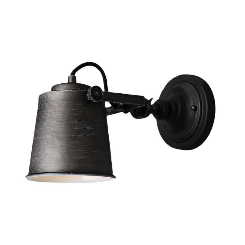 BowLift | Antique Style Bucket Wall Lamp Sconces 1 Light Iron Adjustable Wall Mounted Light in Black/Grey for Outdoor