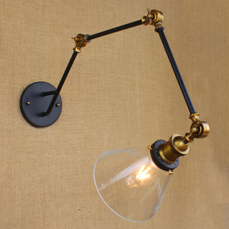BowLift | Vintage Tapered Wall Lamp Fixture 1 Light Source Clear Glass Wall Lamp in Brass with Extendable Arm