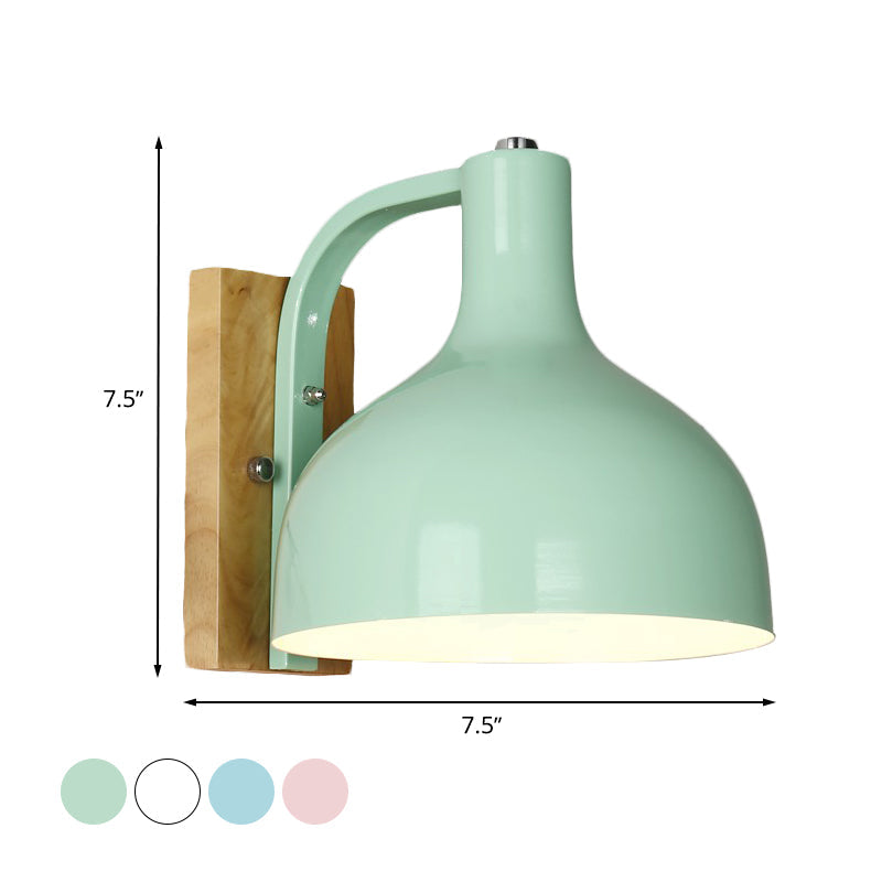 BowLift | 1 head wall lamp modern dome shade metal wall light with wooden backplate in white/pink