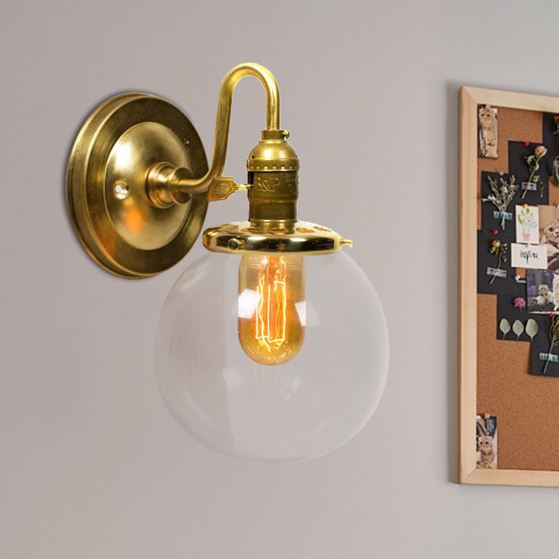 BowLift | Brass Round Wall Lighting Industrial Clear Glass 1 Light Dining Room Wall Light Fixture