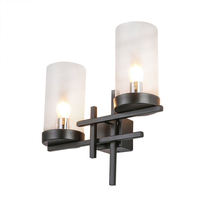 BowLift | Black 2-Light Wall Lamp Vintage Clear Glass Cylinder Lighting Fixture for Hallway
