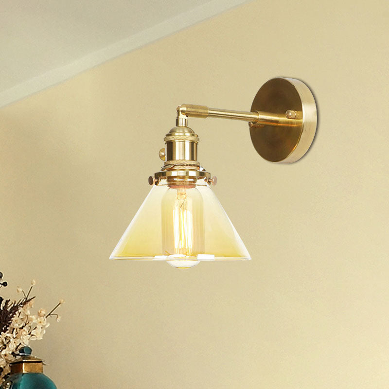 BowLift | Amber Glass Conical Wall Lighting Rotating 1 Light Vintage Wall Lamp For Entrance