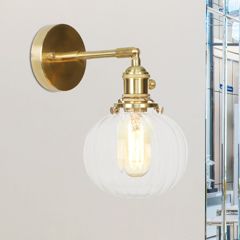 BowLift | Clear Glass Globe Wall Lamp Rotatable Vintage Single Wall Light in Gold for Entrance