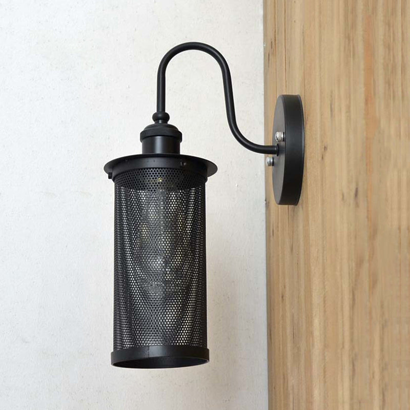 BowLift | Cylindrical Mesh Metal Shade Wall Lighting Farm 1 Light Corridor Wall Lamp in Black/Brass