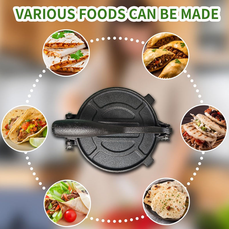 BowLift | 8 Inch Cast Iron Tortilla Press with 100 pcs Parchment Paper Pataconera Press Tortilla Maker