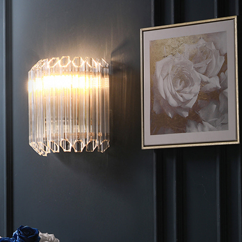 BowLift | Half Drum Flush Mount Wall Light Minimalist Clear Prism Tube Glass 4-Bulb Living Room Wall Light