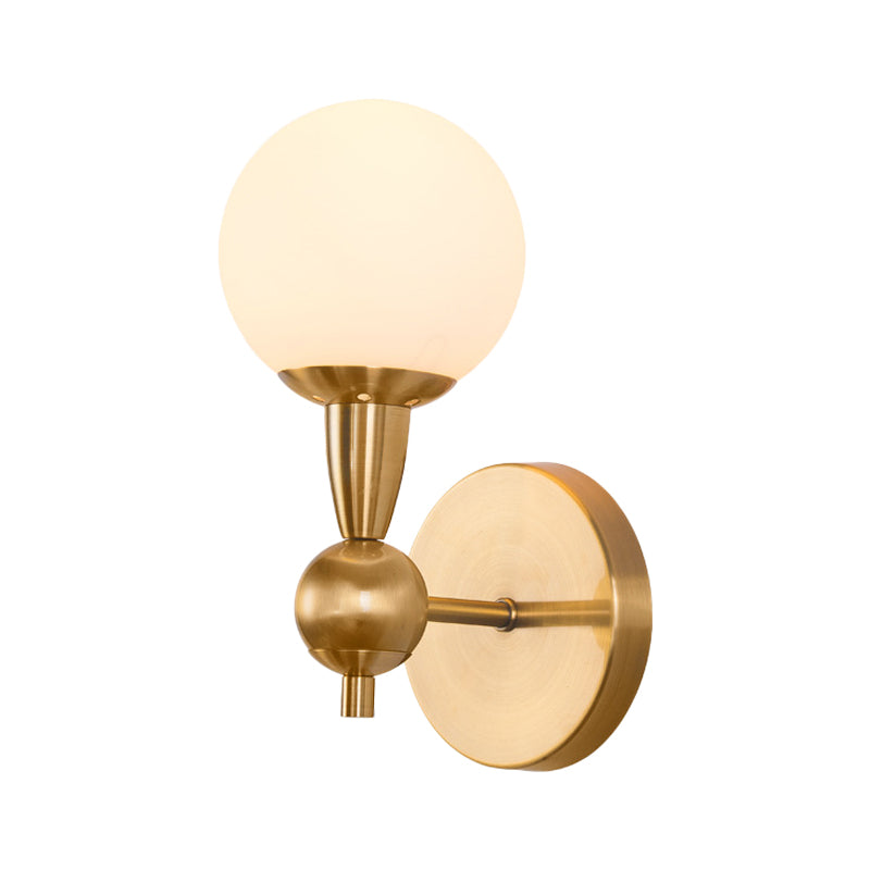 BowLift | Mid Century 1/2-Bulb Wall Lighting Ideas Brass Orb-shaped Wall Mount Light with Opal Glass Lampshade
