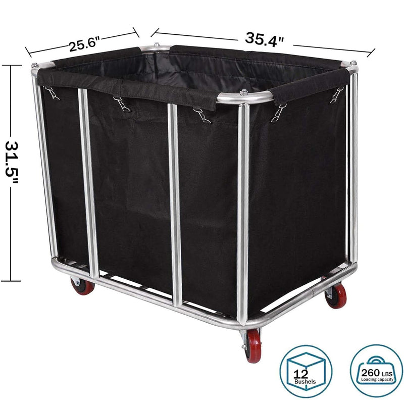 BowLift | 12 Bushel Stainless Steel Basket Truck 260 lbs Laundry Cart for Laundry Organizer and Storage