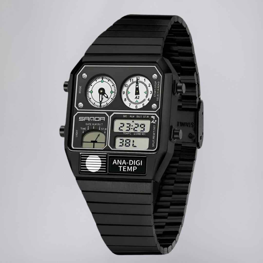 Dual-Display Watch in Retro-Modern Case Design