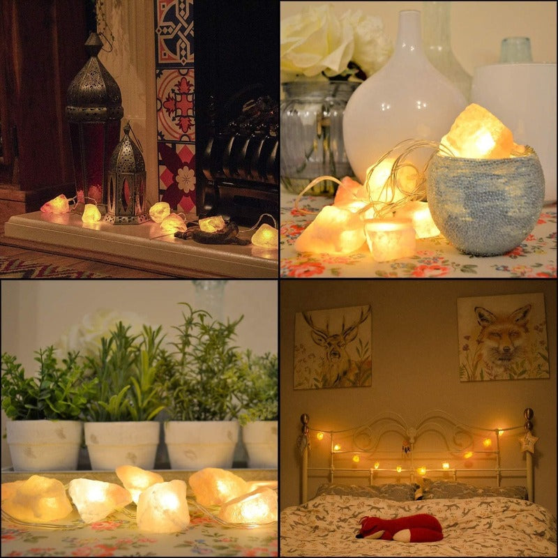 BowLift | SolaraGleam Himalayan Salt String Lights | Warm Amber Light | Portable Natural Crystal Decoration for Home