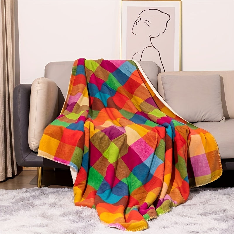 BowLift | Coral fleece blanket – Reversible thick Sherpa blanket with a colorful checkered pattern
