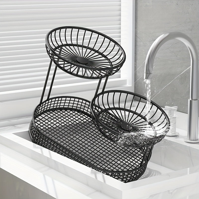 BowLift | Elegant Multi-Tier Metal Fruit Basket - Golden Wire Oval Design | Perfect for Snacks, Cakes & Desserts | Ideal for Easter, Thanksgiving, Christmas Outdoor Celebrations, Outdoor Dining Accessory|Multitier Design|Sturdy Structure, Fruit Decor